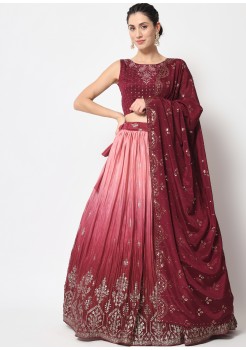 Wine & Pink  Chinon Silk Designer Lehenga 